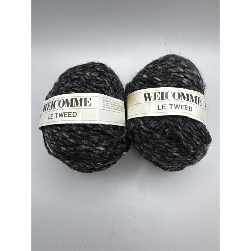 Welcomme Le Tweed Yarn Variegated Charcoal Gray & White Wool Alpaca Blend France